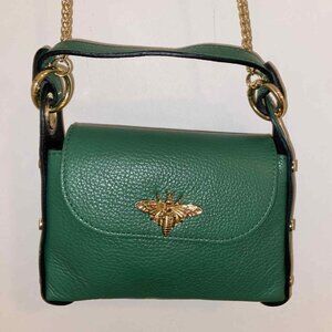 Green leather handbag made in Italy